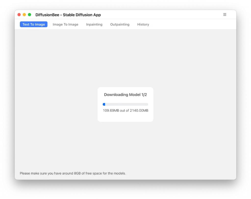 DiffusionBee downloading models