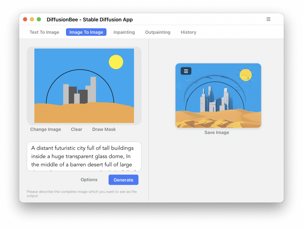 Example from reddit: Image to Image. Not as high quality as other Stable Diffusion builds