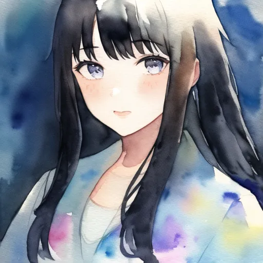 1girl masterpiece black hair watercolor s 121000