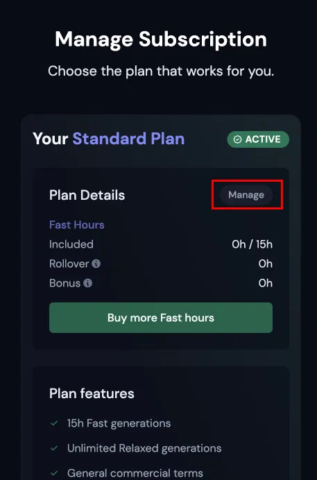 cancel midjourney subscription on mobile screenshot