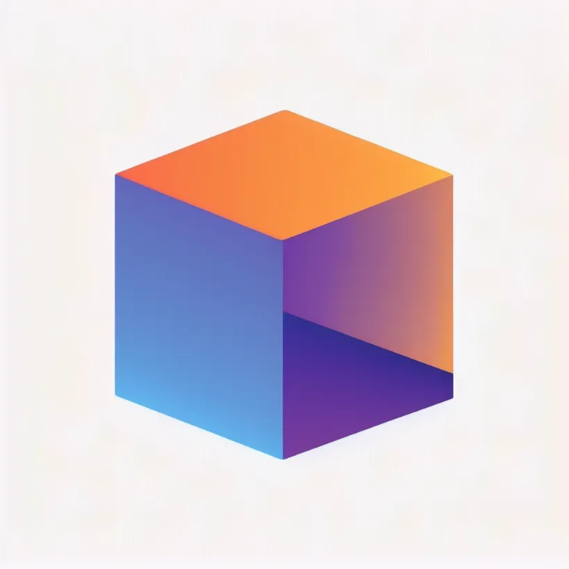 Generated logo of an orange, blue and purple cube with gradients.