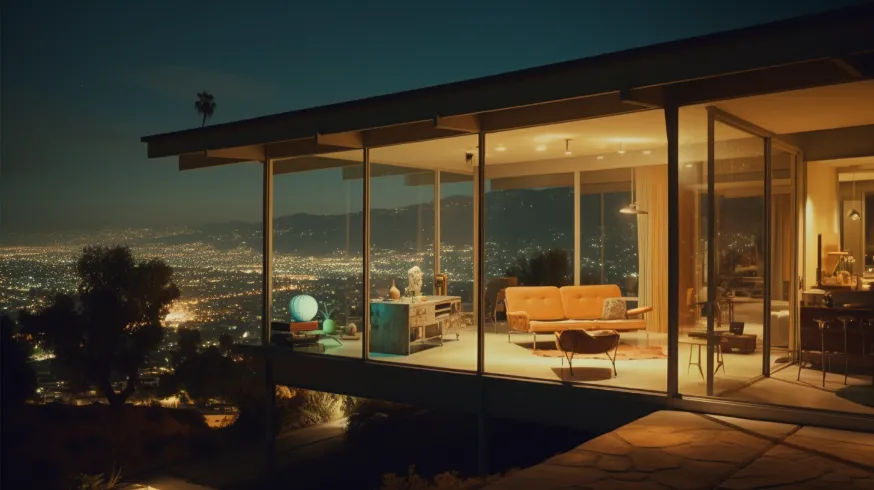 Midjourney architecture prompts: Julius Shulman