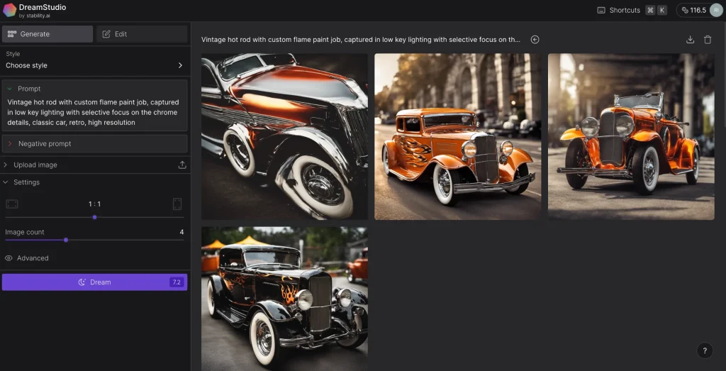 Using DreamStudio, StabilityAI's app for Stable Diffusion generations.