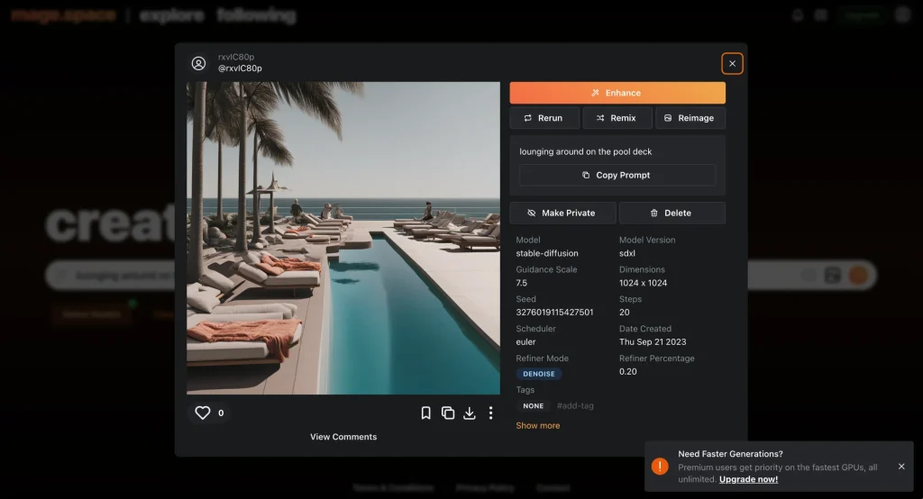 Mage.space has a streamlined interface and good social features.