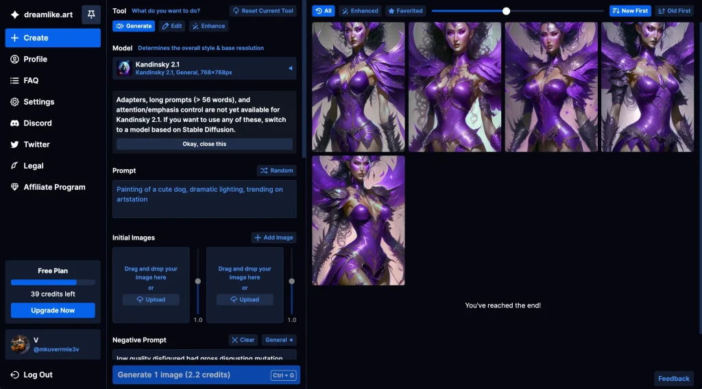 Dreamlike.art's (relatively) simple interface.