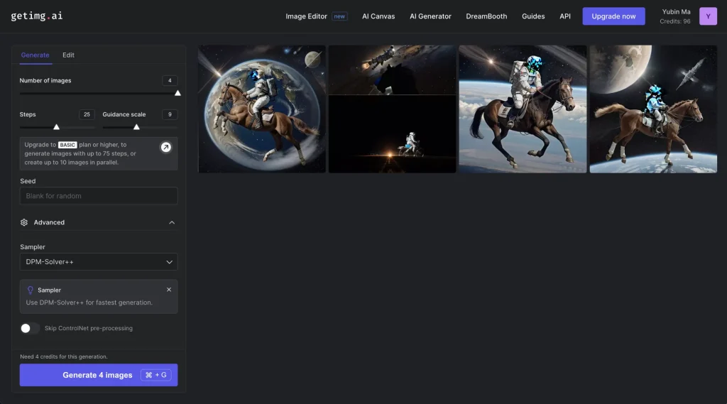Getimg.ai, a website that makes Stable Diffusion easy to use, and has quite a few unique features amongst image generation websites.