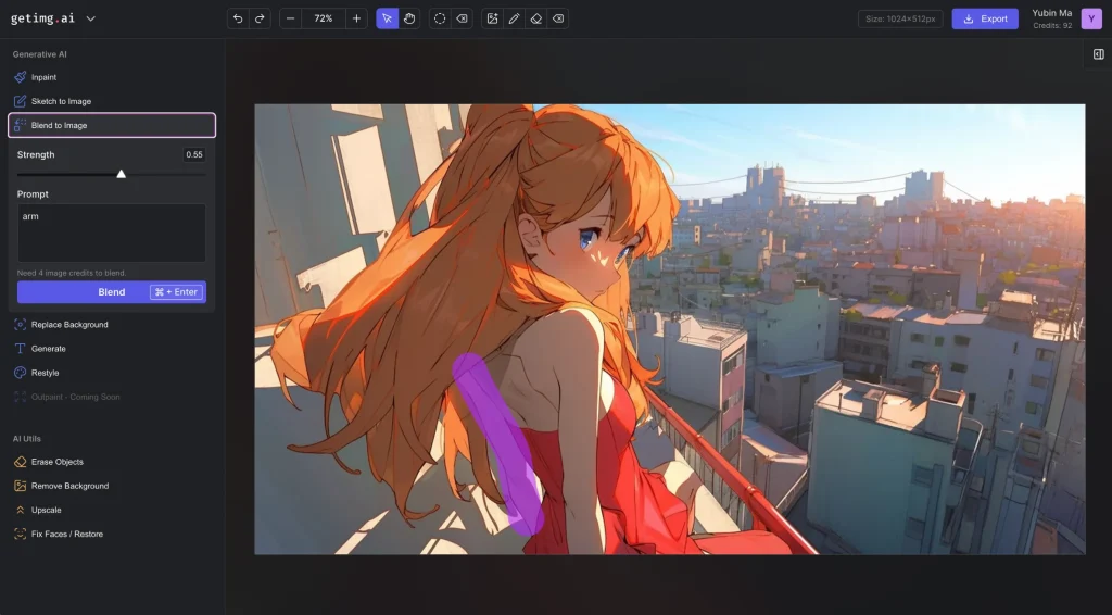 Using Getimg.ai's Image Editor to regenerate parts of images (inpainting).