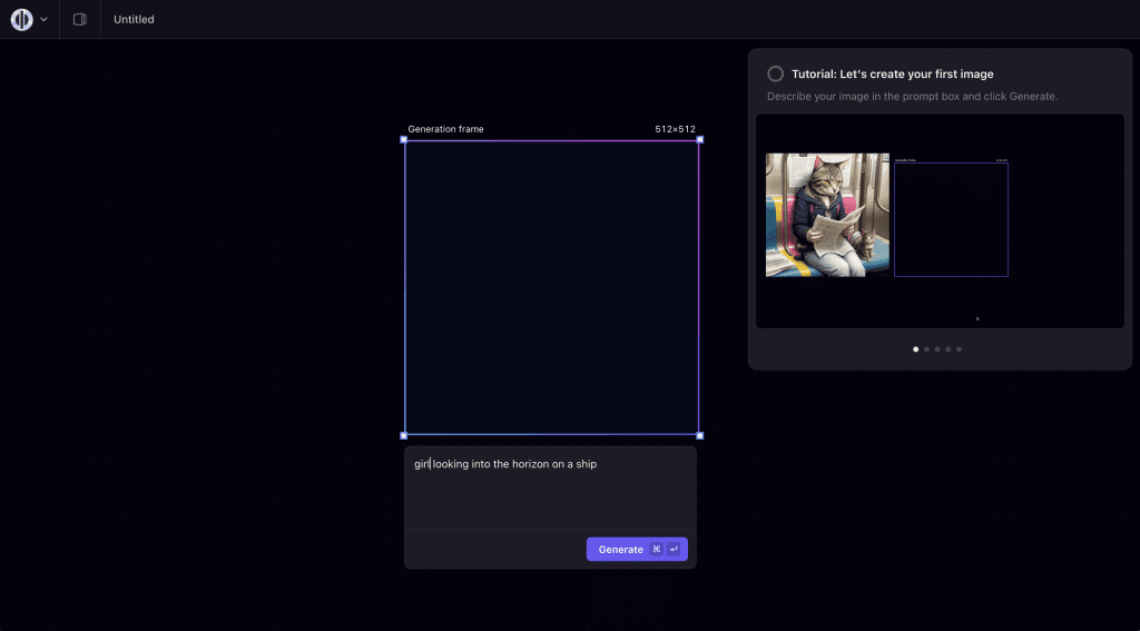 Screenshot of Playground AI's canvas during the onboarding phase with tooltip that tells you what to do.