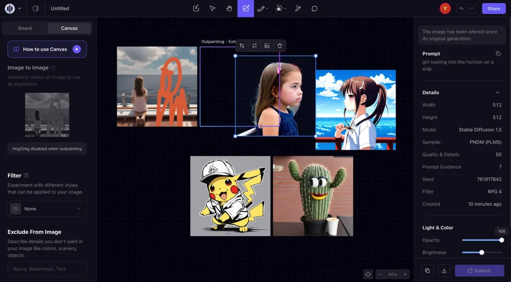 Using PlaygroundAI's infinite canvas to generate many images.